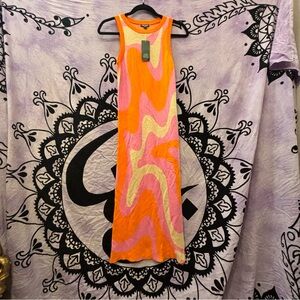 Wild Fable Retro-Style Swirl Maxi Light Sweater Dress Orange Pink Yellow New S